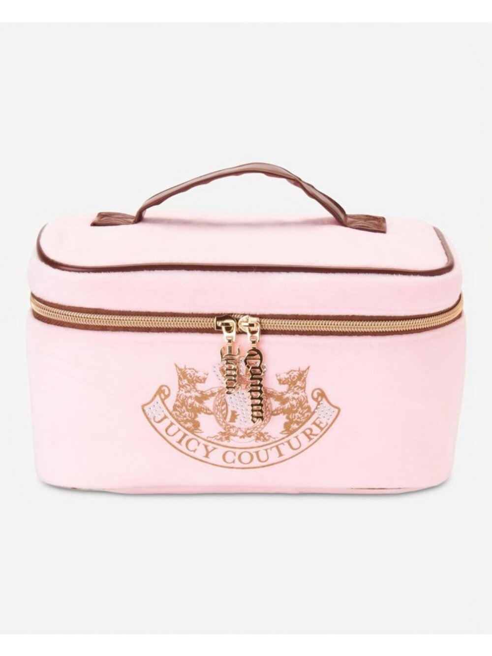 Pink Velour Makeup Bag & Train Case - Stylish Organizer with Gold Accents
